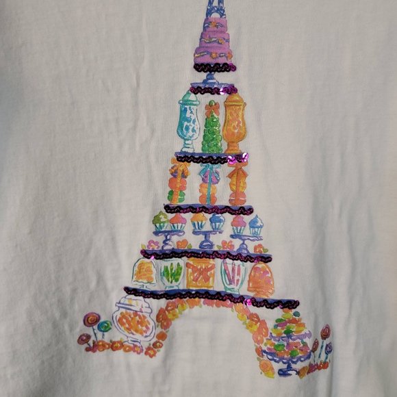 HTF Lands End Paris Macaroon Candy Cupcakes Girls Long Sleeve Graphic Tee Sz M - Picture 1 of 15